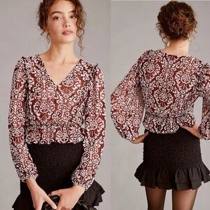 By Anthropologie - Jacquard Peasant Blouse